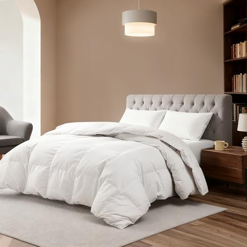 Hotel Suite Luxurious Feather and Down Comforter Duvet Insert King Size, 100% Cotton Cover, Hotel Collection Quilts, 68 oz Fill Weight, All Season Medium Warmth 104 x 88 Inch White