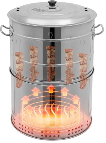 Barbecue verticale portatile a carbonella, senza fumo a 360° per esterni, con 50 spiedini, griglia a barile, griglia per barbecue, cucina all'aperto e viaggi
