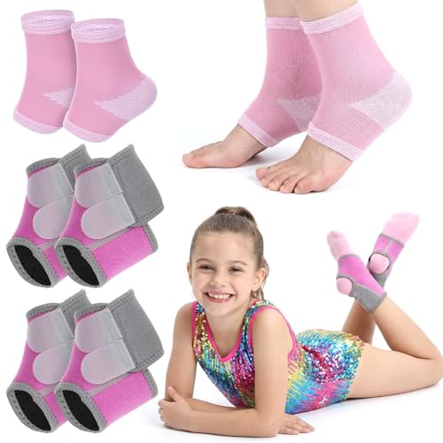 Quilax 2 paia di fasce per caviglia per bambini, 2 stili, fasce per caviglie, traspiranti, con chiusura in , per corsa, dancing scooter, sci (taglie 33-36)