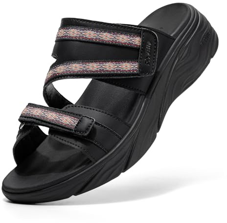 FitVille Wide Wedge Sandals Summer Shoes for Women, Black, 8.5 Wide