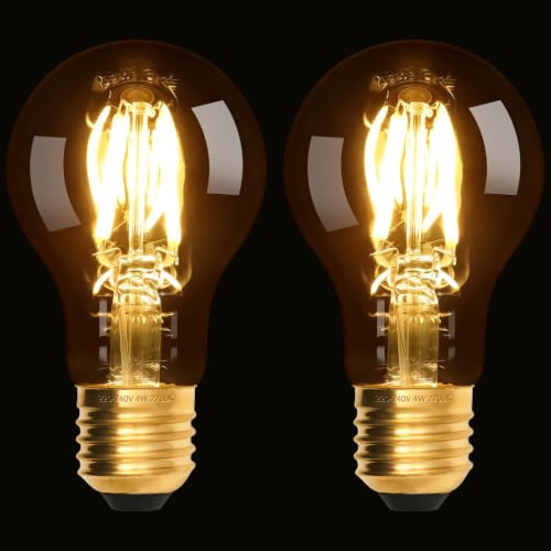 scicent 2 Pack E27 Edison Screw Bulbs, E27 LED Bulb, A60, 4W, 2700K, Amber Glass, Dimmable Vintage Light Bulb, Screw in Light Bulb