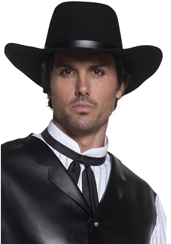 Smiffys autentisk western kanonslinger hatt, svart brett brätte, cowboys och indianer maskeradklänning, vuxen utklädnadskeps