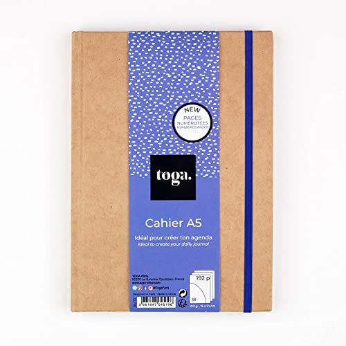 Toga by DRAEGER Paris - Cahier Bullet Journal - Agenda 100% DIY - Cahier 192 Pages à Petits Pois - Couverture à Personnaliser - Fermeture à Élastique - Grammage 100g/m² - Format A5 15x21cm