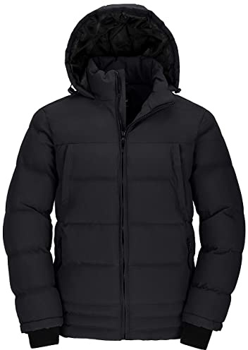 Wantdo Chaqueta Acolchada a Prueba de Viento Abrigos Forro Polar Grueso Parka Casual Militar Exteriores Abrigos Hombre Invierno Elegante Hombres Negro Medium