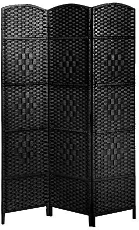 Black 3 Panel Wicker Room Divider Hand Made Privacy Screen Living Room Separator Partition