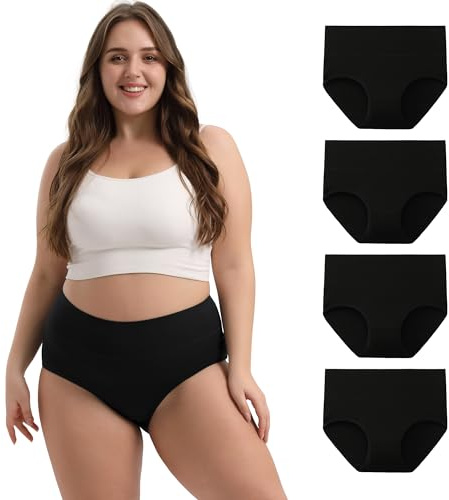 INNERSY Culotte Noire Femme Grande Taille Culottes Coton Shorty Post Accouchement Lot de 4 (44-46, 4 Noir Uni)