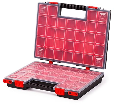 Mivos Doppelseitig Sortimentskasten 399 x 303 x 100 mm - 2 Seitig Sortierkasten Kleinteile mit 42 Einsatzboxen - Zubehörbox - Schraubenbox - Stabiler Werkzeugbox für Werkstatt