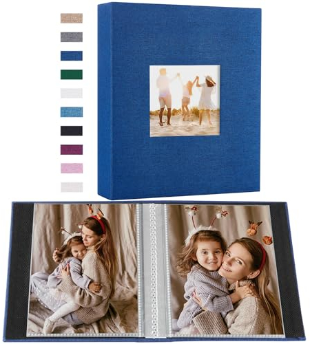 Miaikoe Fotoalbum 10x15 50 Taschen 2 Pakete, Slip in Top Loading Leinen Mini Album Buch hält 100 vertikale 10x15cm Fotos für Familie Hochzeit Baby Blau