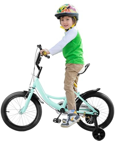 Loobiiny Bici Bambino 16 Pollici Mountain Bike Bike All Terreno per Bambini Bicicletta con Ruota Extra Bicicletta Bicicletta Mountain Bike Doppio Freno A Disco Biciclette Acciaio
