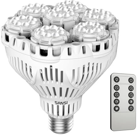 SANSI Dimmable Grow Light Bulb Full Spectrum, High PPFD 40W (600 Watt Equiv) with Remote, Auto On Off Timing 4 8 12 Hrs, Energy Saving Plant Light Bulb with E26 Base for Indoor Plants