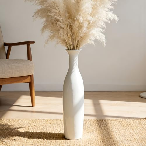Vaso alto da pavimento in ceramica bianca, 50 cm, grande vaso decorativo per la casa, soggiorno, camera da letto, bagno, cucina, centrotavola, ufficio, design minimalista per vaso di erba della pampa