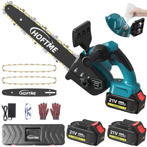 HOFTME Tronçonneuse à Batterie 8000mAh, 12 Pouces Tronçonneuse Électrique Sans Fil, D'huile Automatique & Tension de Chaîne Sans Outil, pour Couper Le Bois et Élaguer dans Le Jardin