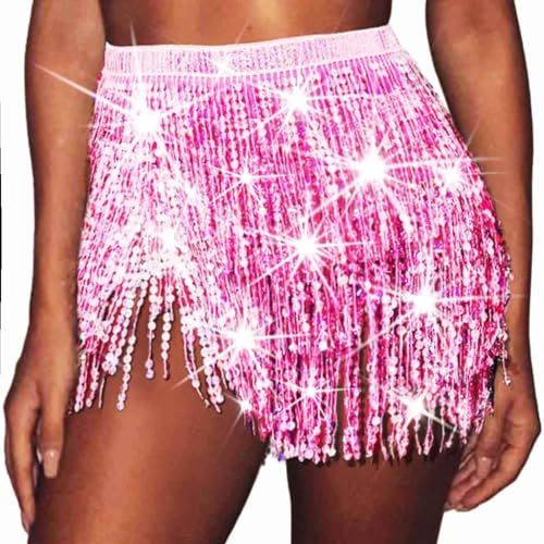 Evlry paljetttofskjol, magdanskjol, glittrande höfthalsduk, fest rave kostym för kvinnor, ROSA, M