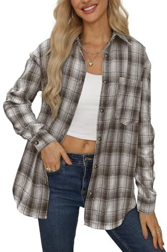 NONSAR Womens Plaid Blouse Button Down Long Sleeve oktofest Tunic Casual v Neck Flannel Blouse