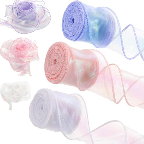 3 Rollos de Cinta Transparente Brillante,40mm x 9m Cintas de Colores para Envolver Regalo (Rosa/Violeta/Blanco)