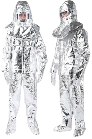 Uniforme alluminizzata resistente al calore, tuta ignifuga, anti-radiazioni termiche 500-1000 ℃, design a cinghie incrociate, per vigili del fuoco, alchimia, siderurgia(500)