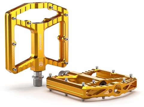 GEWAGE Pedali MTB – Alluminio lavorato CNC, ampia superficie, cuscinetto a rulli sottili + cuscinetto a sfere 638, sabbiato & anodizzato, ideale per mtb& Gravel (Oro)