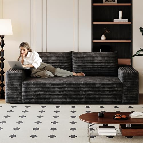 63 Cloud Loveseat Boneless Sofa Couch in a Box, No Assembly Required 2 Seater Foam Compression Couches, Modern Living Room Floor Sofa Couch Corduroy Small Love Seat