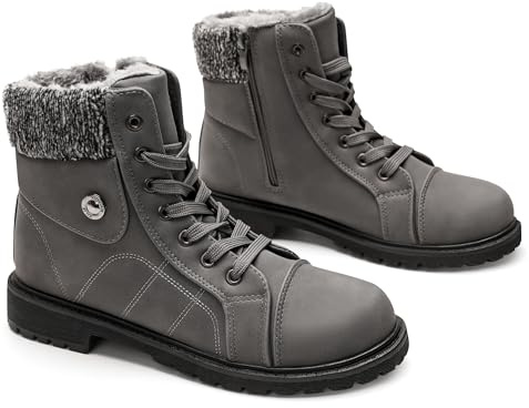 GLAMORA Botas de Nieve para Mujer, Botines de Invierno Impermeables con Forro de Pelo, Antideslizantes, Cremallera Lateral y Cordones, Suela de Goma G3008-grey-36