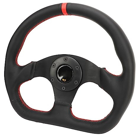 Halearo Volante Tipo D Elegante Telaio in Pelle Nera per Veicoli da Sportivi Misura Universale 12,80 Pollici