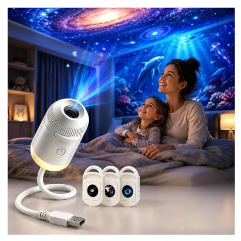 Générique 5D Holografisk 5D Plug and Play HD Star Smart Dynamic Tak Projektorlampa 360° Space Starry Sky USB-projektion (med 24 filmer) (med 3 filmer)