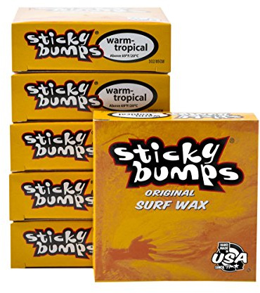 Sticky Bumps Warm/Tropical Surf Wax - 6 Pack | Long-Lasting Surfboard Wax | Great Bump Building for Surfing | Non-Toxic, Nature-Safe | Warm Water Surf Wax for Temps 69°F/20°C and Above