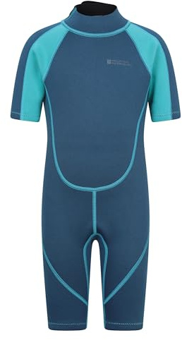 Mountain Warehouse Kids Shorty Wetsuit - 2.5mm Thickness, Flat Seams, Easy Glide Zip Children's Wetsuit, Neoprene, Adjustable Neck Closure - Spring Summer, Swim Teal (Kids) Kids Size 11-12 Years
