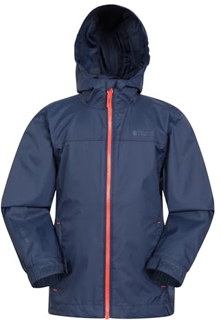 Mountain Warehouse Torrent Kids Waterproof Rain Jacket - Taped Seams Raincoat, Lightweight, Breathable, Girls & Boys - Spring Summer, Wet Weather, Walking Dark Blue Kids Size 5-6 Years