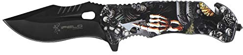 IFIELD Basic EL29027 Sport Assistiertes Klappmesser, Aluminium 3D-Druckgriff, 9 cm Schwarze Klinge, mit Glasbrecher und Sicherheitsgurtschneider, Campinggerät zum Angeln, Jagen, Sportaktivitäten