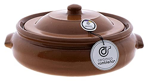 CERÁMICA RAMBLEÑA | Casseruola con Coperchio di Argilla Refrattaria Terracotta | Casseruola Ceramica | Casseruola a Fuoco Diretto e per Forno | Fatto in Spagna | 27x25x12 cm