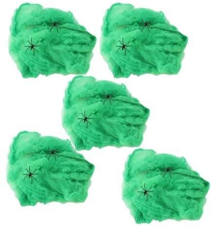 5Pcs Halloween Spinnennetz Halloween Spinnweben Gefälschte Spinnengewebe Dekoration für Halloween Indoor Outdoor Dekoration(Grün)