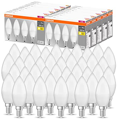 OSRAM LED Base Classic B, in Kerzenform mit E14-Sockel, Nicht Dimmbar, Ersetzt 40 Watt, Matt, Warmweiß - 2700 Kelvin, 40-Pack