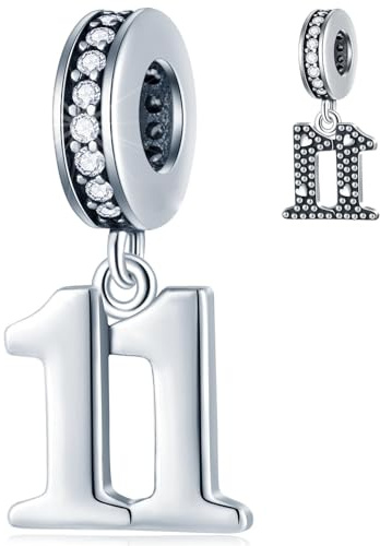 11 años de cumpleaños Charms para pulsera Pandora corazón, Plata de Ley 925 11th Aniversario Colgante Perlas con Piedras de nacimiento, Numero 11 Feliz Cumpleaños Regalos para BFF/Familia/Graduación