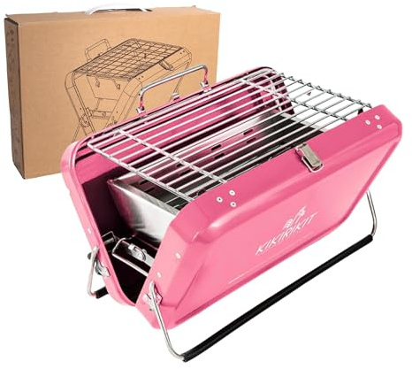 KIKIRIKIT Kolgrill- Bärbar grill i rostfritt stål - Picknickgrill - Lätt att bära och använda - Original gåva - Föräldragåvor - (Rosa)