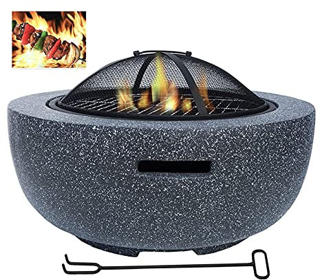 Bol de Gril de cheminée de Jardin de Patio d'arrière-Cour, chauffages de Table de Foyer extérieur et foyers avec Grille de Gril pour Bols de Chauffage/feu (Noir)