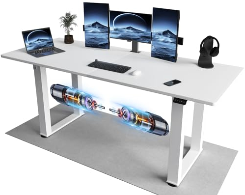JUMMICO Höhenverstellbarer Schreibtisch 160x75cm mit 4 Beinen für Super Stabilität,2 Motoren Große Schreibtisch Höhenverstellbar Elektrisch Ergonomischer Computertisch Steh-Sitztisch,Weiß