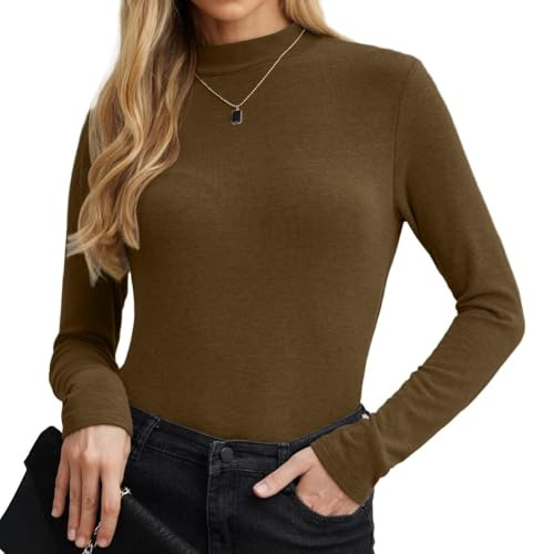 PrinStory Damsweatshirts långa ärmar tröjor dam stretch polotröja t-shirt smal passform toppar höst vinter ledig tunika toppar
