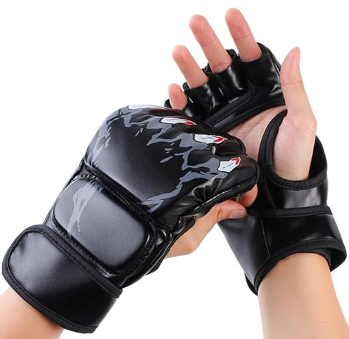 Boxhandschuhe – MMA-Handschuhe für Männer und Frauen, Halbfinger-Handschuhe, Armbänder | Ständer für Männer, Frauen, Kinder, Training für Boxsäcke und Sparring