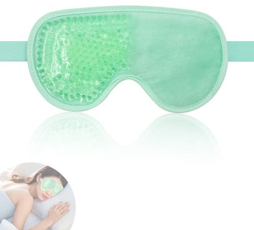 Zequech Green Cooling & Hot Therapy Eye Mask - Maschera riutilizzabile con perline in gel per occhi gonfi, occhiaie, mal di testa, occhi secchi e gonfi, copertura lenitiva per gli occhi