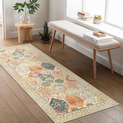 BEIMO Tapis Salon Vintage, Tapis Couloir, Chambre, Cuisine, Lavable en Machine, Salon Antidérapant, Multicolore, 80x150cm