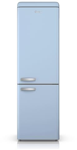 Swan Retro 70/30 Fridge Freezer with 4 Glass Shelves, 3 Freezer Drawers, Salad Crisper, Chrome Wine Rack, Blue, SR11010BLNE