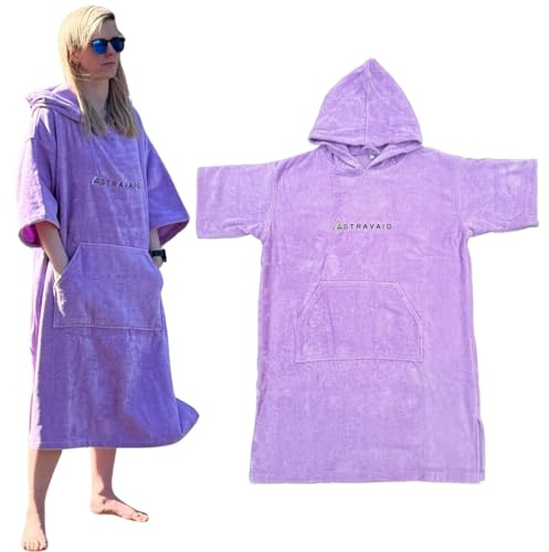 Poncho en tissu éponge Stravaig pour adultes et enfants (350 g/m²) - Peignoir en tissu éponge facile à changer pour la baignade, le surf, la baignade sauvage, la plage (Lilas, L-XL)