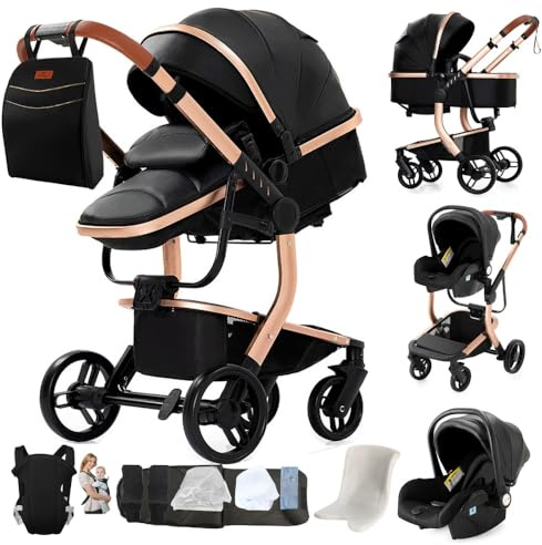 Passeggino 3 in 1 Pieghevole Reclinabile 0-4 Anni con Seggiolino Auto