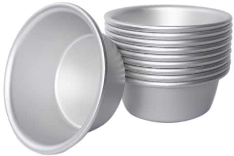 LoveDeal Aluminum Alloy Tart Pan, 3 Inch Cute Flan Mold, 10 Pieces Egg Tart Molds for Baking Pastel de Nata, Pie, Tartlet, Popover - Silver Tin