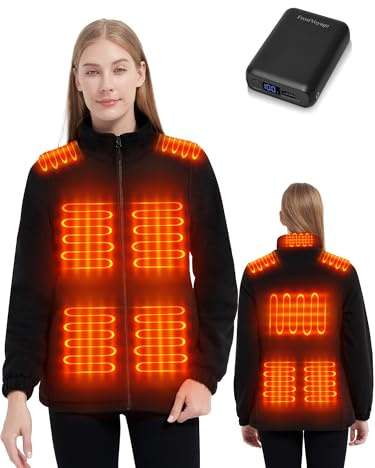 FrostVoyage Beheizbare Jacke Herren Damen mit Powerbank 18400 mAh, 10 Heizzonen Fleece Heizjacke Herren Damen Wärmejacke mit Akku, Beheizte Fleecejacke Kleidung Winter Wärme Jacke mit Heizung
