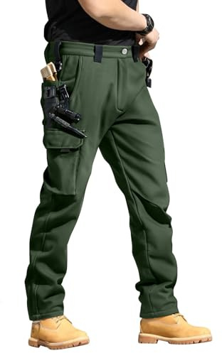 Work Pants for Men Construction Fleece Lined Water Resistant Tactical Pant Ripstop Winter Warm Hiking Outdoor Cargo Pants with Pockets Pantalones De Trabajo Para Hombre Mens Carpenter Pantalones Green