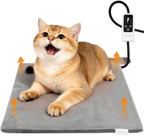 BECEMURU Cuscino riscaldante per animali domestici, 45 x 40 cm, 4 timer regolabili e 6 temperature regolabili, cuscino elettrico regolabile con cavo avvolgitubo anti bite