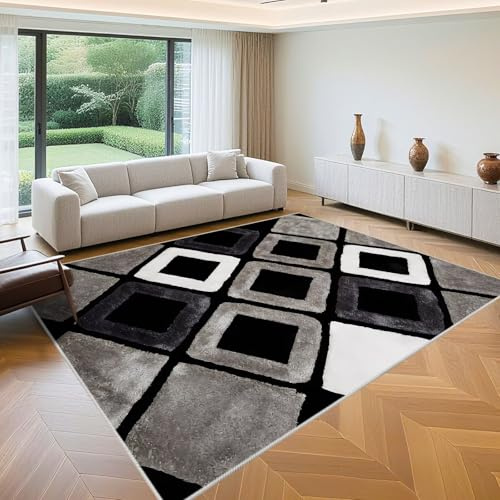 QGYFRE Tappeto Guida Corridoio accessori camera da letto ragazza 100x160cm Grigio Nero Modelli geometrici retro per il del soggiorno cameretta bimba