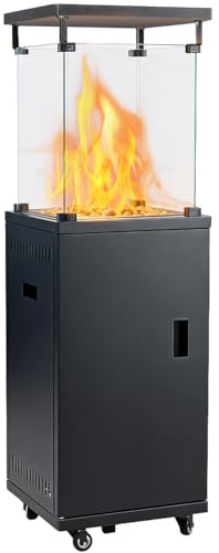 DUMOS Chauffage au gaz 5/11 kW - Allumage piézoélectrique - Chauffage + régulateur de pression de gaz + couvercle - Roulettes à 360 ° - Protection anti-basculement - Chauffage de terrasse - Chauffage