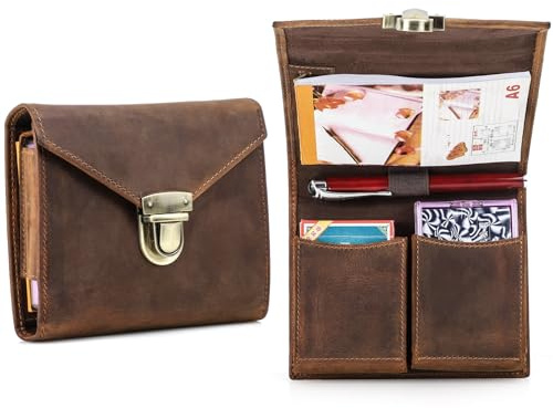 CONTACTS Custodia per carte da gioco in vera pelle con porta penna e blocco note per viaggi all'aperto, scatola per 2 mazzi di carte marrone organizer per 2 mazzi, set di punteggi